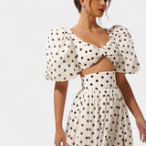 Sherine | Polka-dot komplet od sakoa i košulje sa nabranim rukavima