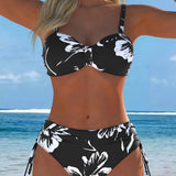 Bikini sa visokim okovratnikom i printom, dvodelni