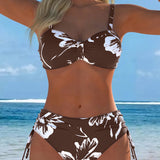 Bikini sa visokim okovratnikom i printom, dvodelni