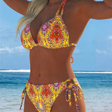 Šareni bikini sa dizajnom sa bretelama oko vrata