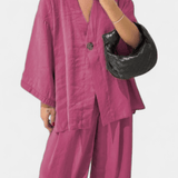 Eli | Oversize set – top sa V izrezom i ravne pantalone