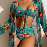 Bikini set i kupaći kostim sa cvetnim printom
