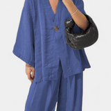 Eli | Oversize set – top sa V izrezom i ravne pantalone