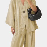 Eli | Oversize set – top sa V izrezom i ravne pantalone