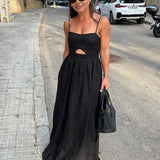 Jelena | Pamučna duga haljina bez rukava sa džepovima i izrezom