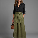 Vera | Set: Crna bluza i suknja midi maslinasto zelene boje