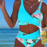 Lorena | Bikini sa kontrastnim cvetnim printom i prorezom