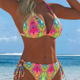 Šareni bikini sa dizajnom sa bretelama oko vrata