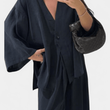 Eli | Oversize set – top sa V izrezom i ravne pantalone