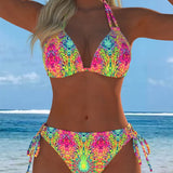 Šareni bikini sa dizajnom sa bretelama oko vrata