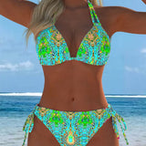 Šareni bikini sa dizajnom sa bretelama oko vrata