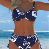 Bikini sa visokim okovratnikom i printom, dvodelni