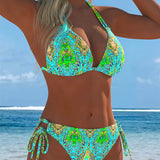 Šareni bikini sa dizajnom sa bretelama oko vrata